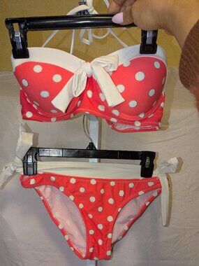 OP Ocean Pacific Polka Dot Bikini Set - Red/White - Size Medium (7-9)